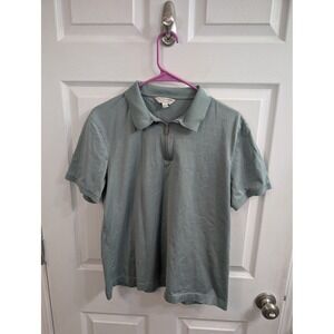 Autograph Polo Shirt Mens Smokey Green Supima Cotton Quarter Zip - Size L